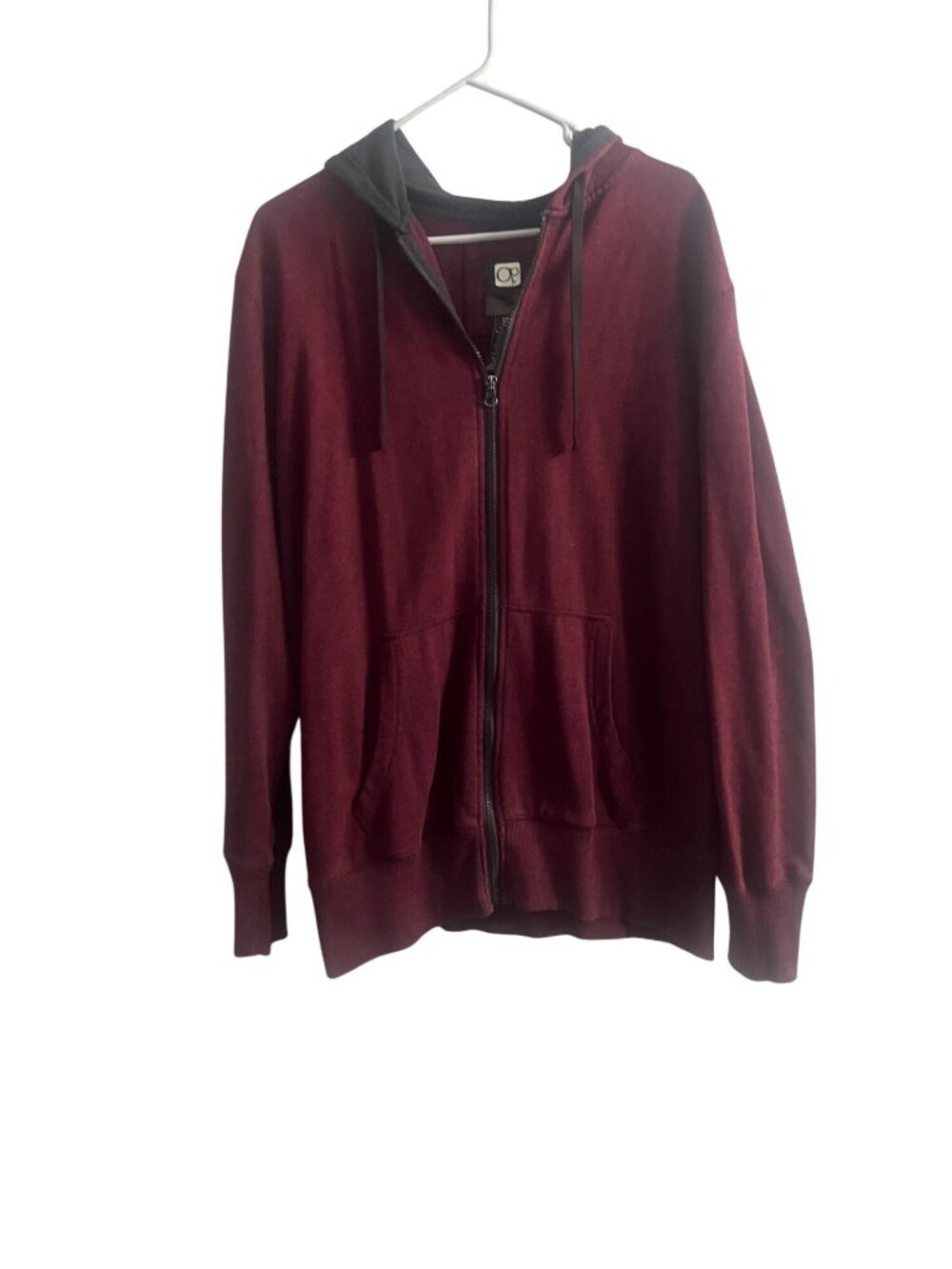 OP Ocean Pacific Mens 2XL Merlot Full Zip Hoodie Cotton Blend Sweatshirt